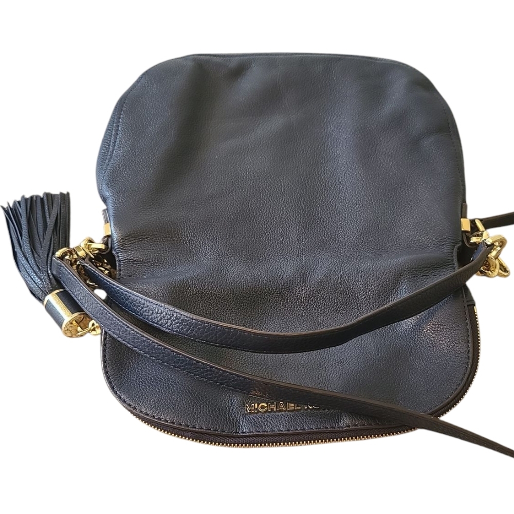 MICHAEL KORS Signature Fold Over Navy Blue Crossbody / Shoulder Bag w/ Gold - Picture 8 of 15